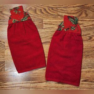 Set of 2 Red Homemade Christmas Holiday Hanging Kitchen Towels